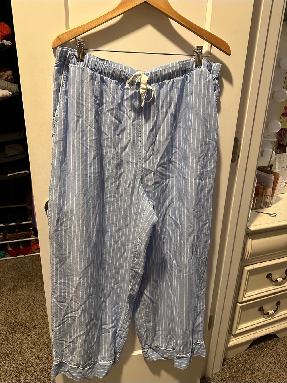 stars above Light Blue and White Striped Swim Trunks
